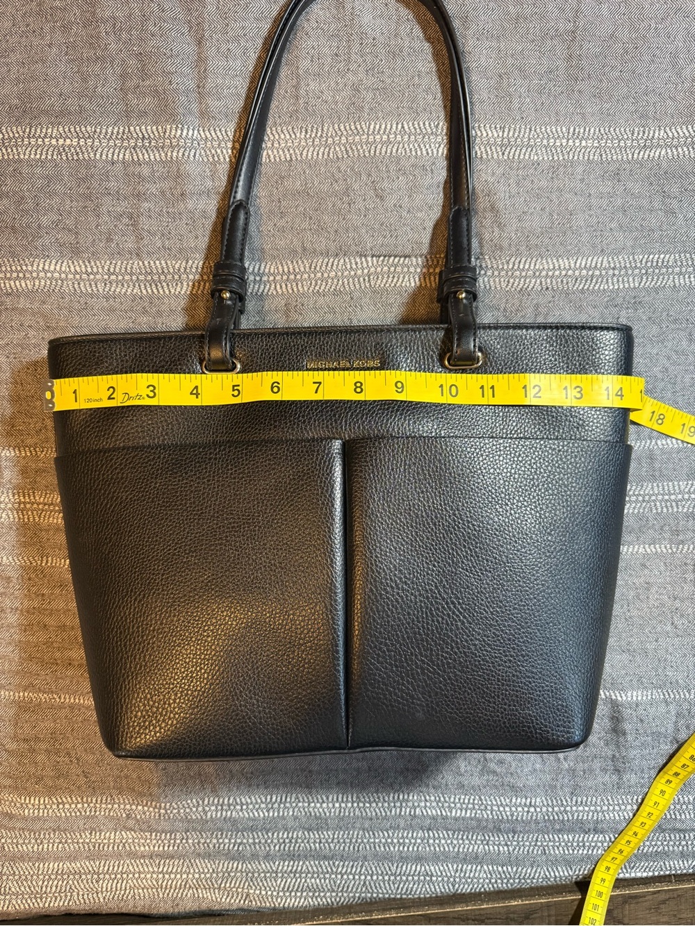 Michael Kors Black Pebbled Leather Tote with Front Pockets - Picture 8 of 10